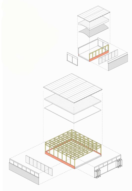 Structure des pavillons de l'UAPE et du local de quartier