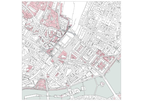 Plan masse du concours des aménagements au nord de la gare de Cornavin