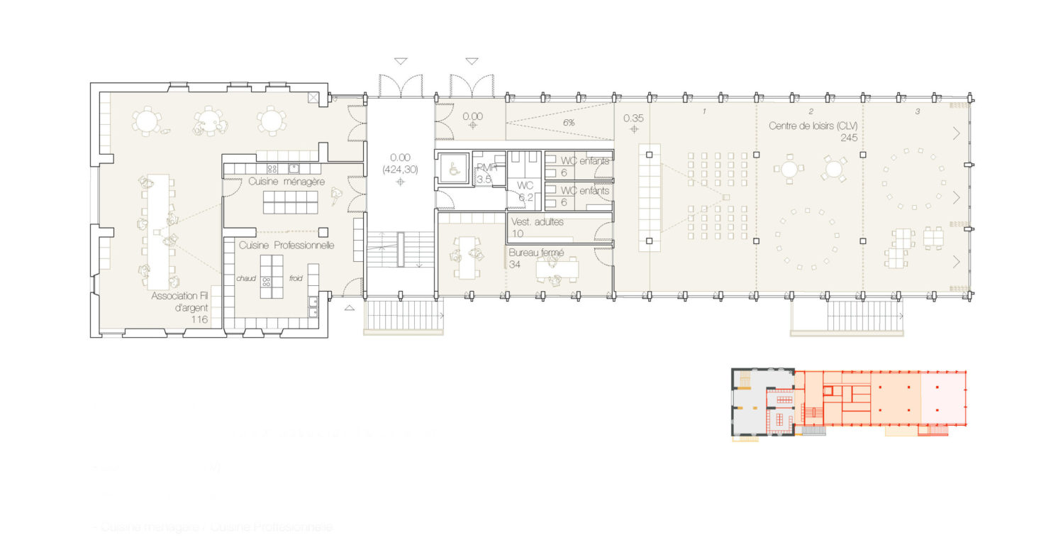 Rez du bâtiment abritant les locaux associatifs et administratifs