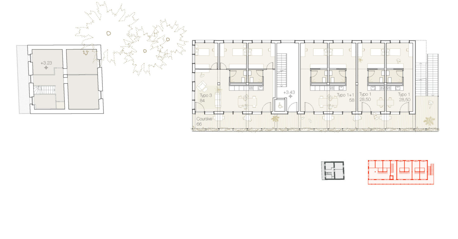 1er étage du bâtiment de logements pour étudiants