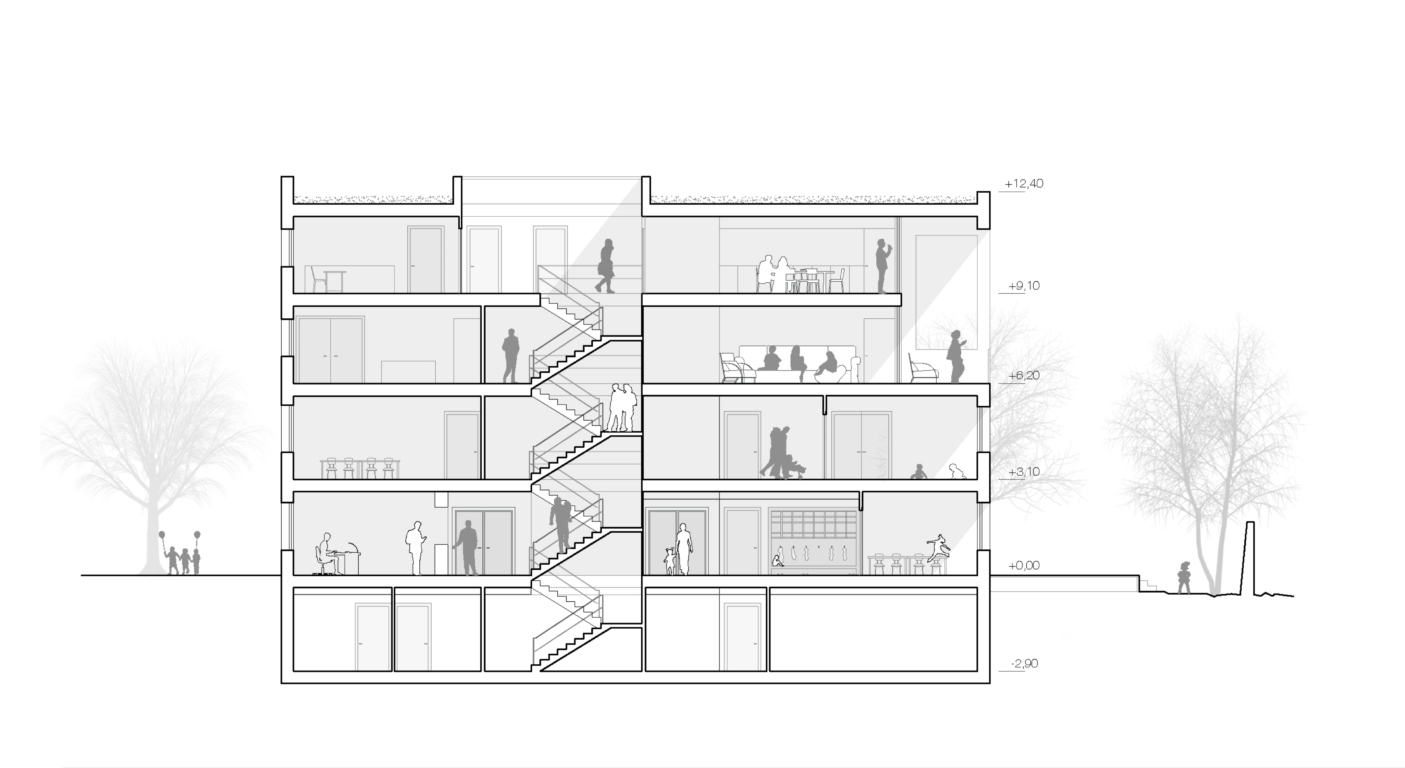 Coupe sur le bâtiment