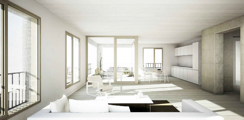 Vue intérieure d'un appartement © consortium Archiplein-Perraudin